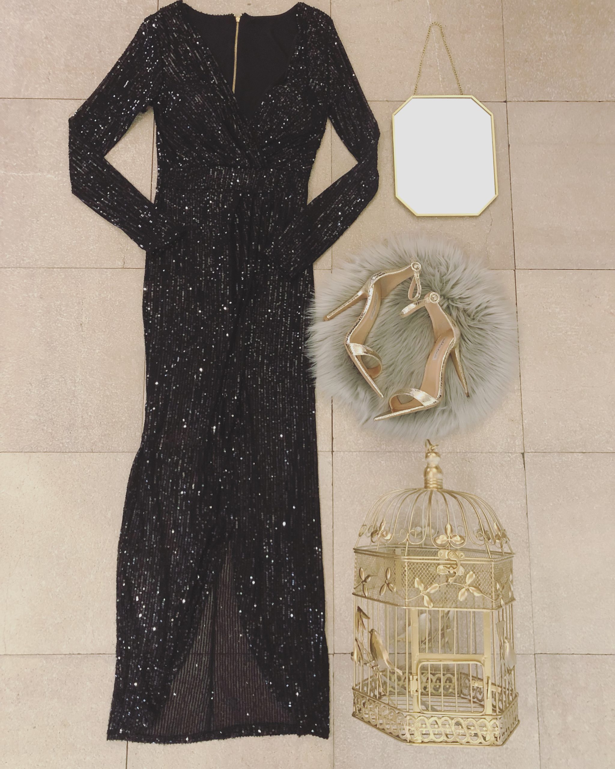 Abito lungo nero paillettes nere ⋆ Dafne ClothingLab